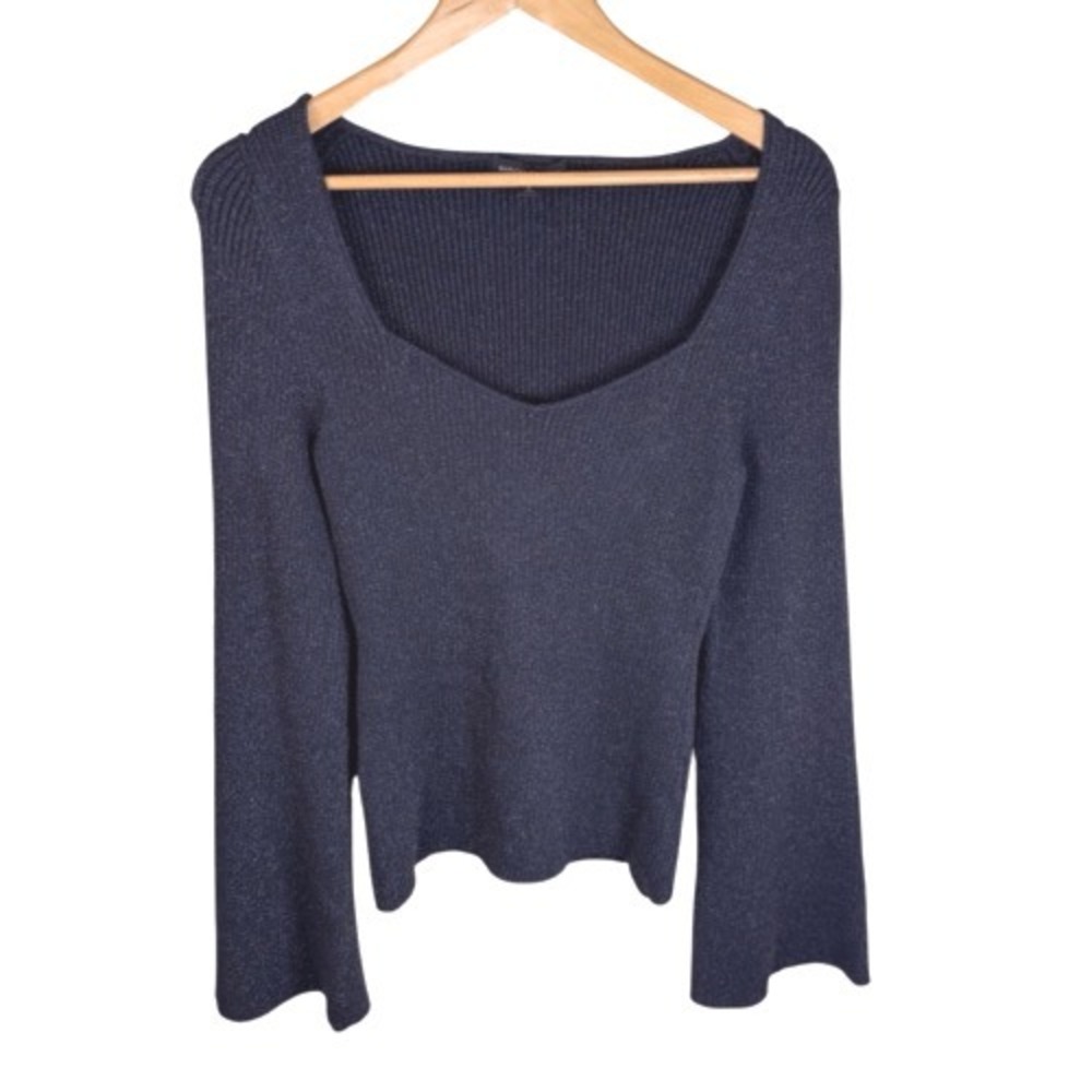 Banana Republic Lustro Lurex Sweater Black Sparkly‎ Size Small Bell Arms NEW